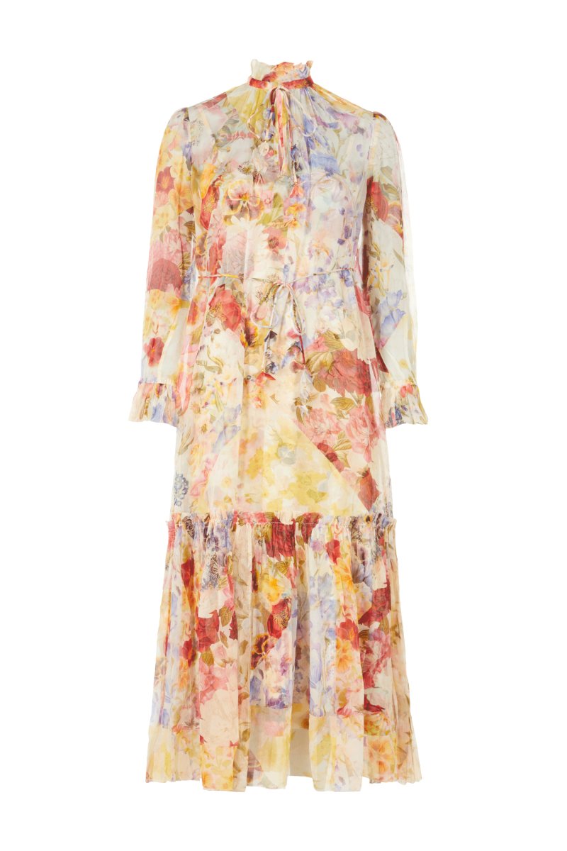 Katherine Çiçek Desenli Şifon Midi Elbise