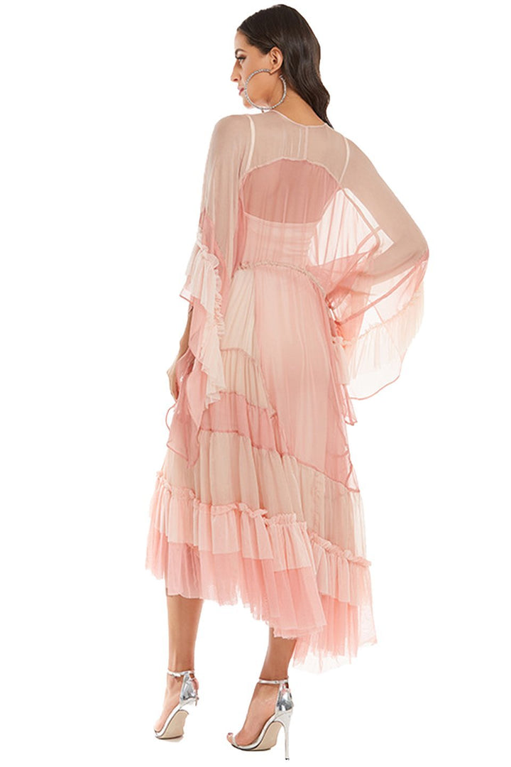 Katie Mesh Degrade Pembe Midi Maxi Elbise