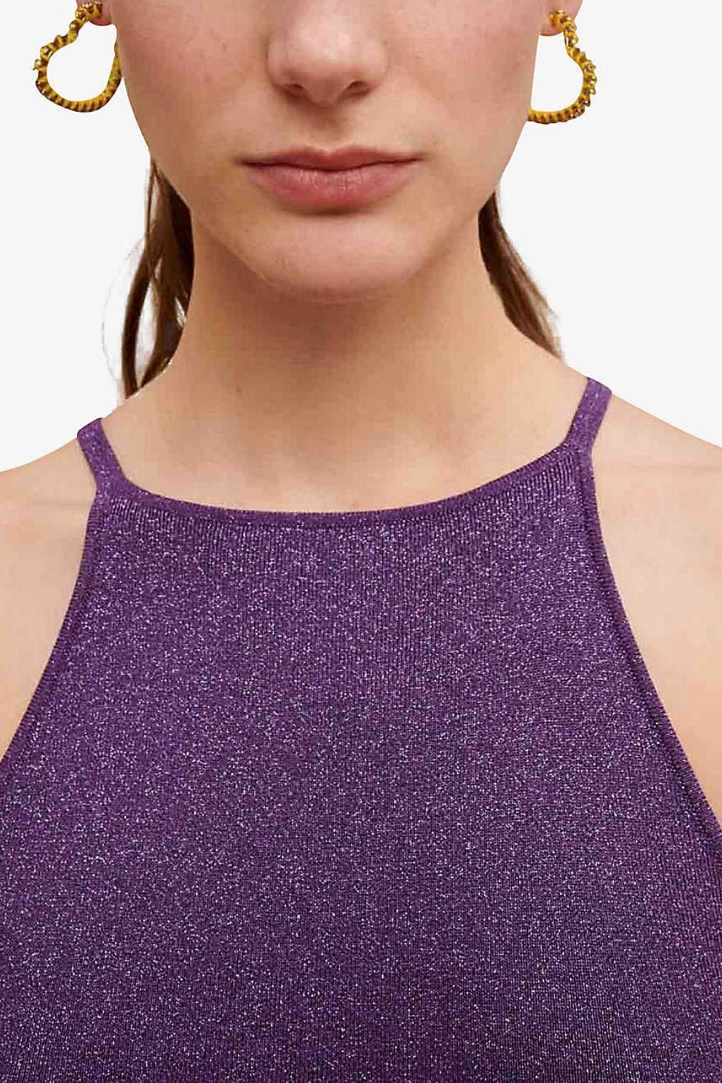 Kay Boyundan Bağlamalı Simli Triko Mini Elbise