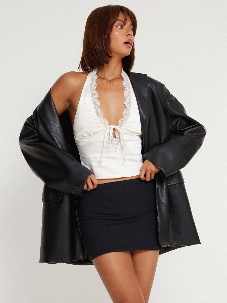 Kay Dantelli Boyundan Bağlamalı Saten Üst