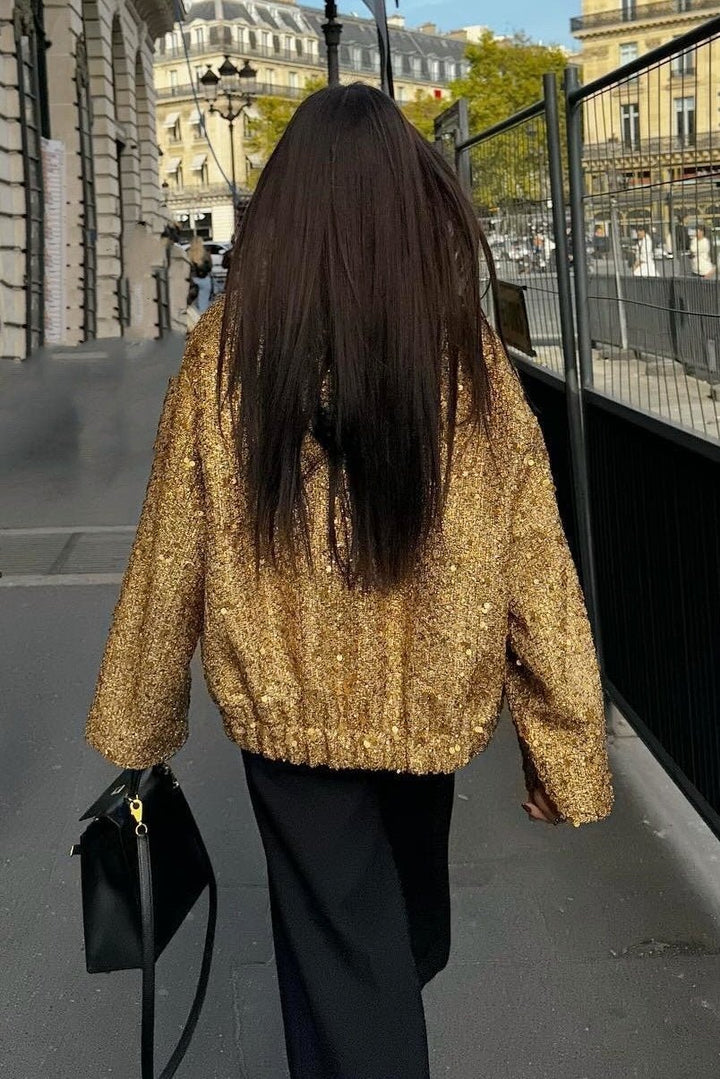 Kimberly Yakalı Metalik Payet Ceket