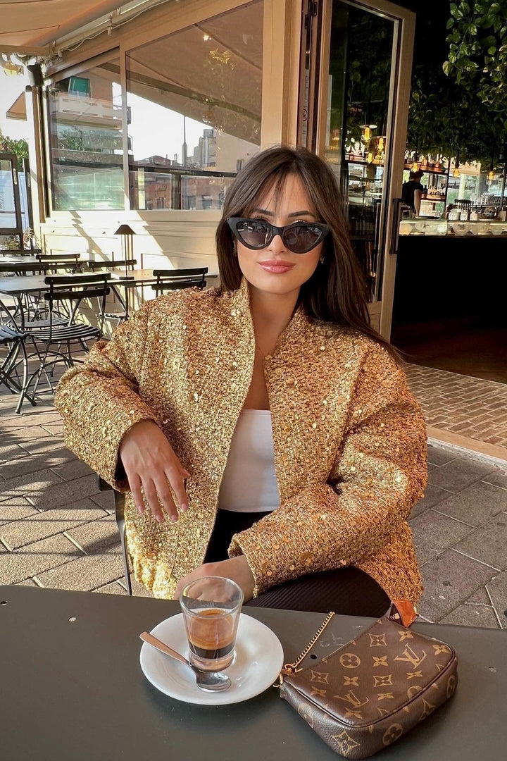 Kimberly Yakalı Metalik Payet Ceket