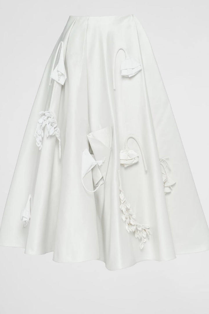 Lara Çiçek İşlemeli Midi Etek