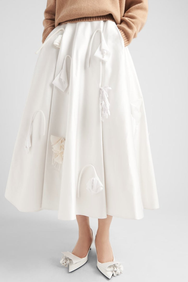 Lara Çiçek İşlemeli Midi Etek