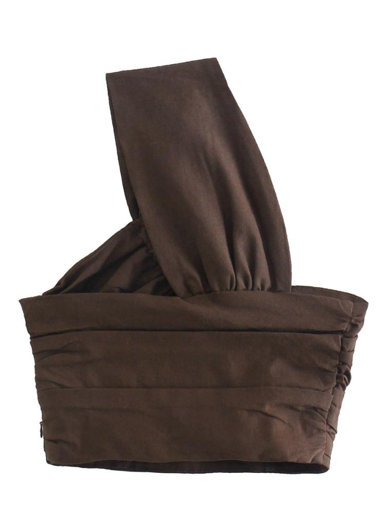 Laura Tek Omuzlu Crop Keten Üst