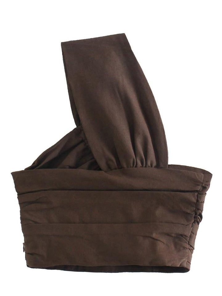 Laura Tek Omuzlu Crop Keten Üst