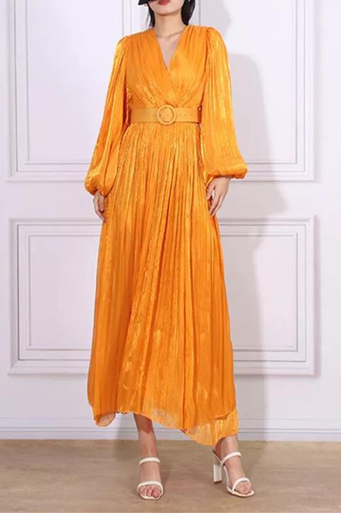 Lauren V Yaka Puf Kol Maxi Elbise