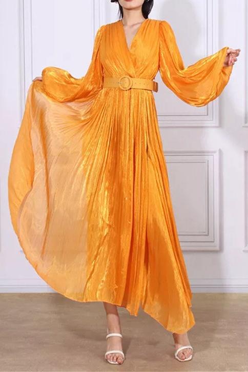 Lauren V Yaka Puf Kol Maxi Elbise