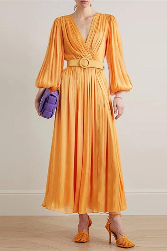 Lauren V Yaka Puf Kol Maxi Elbise