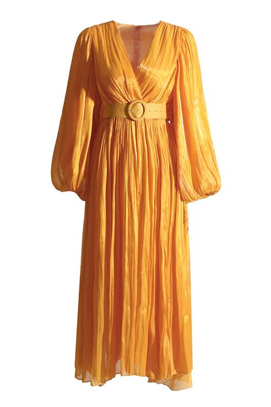 Lauren V Yaka Puf Kol Maxi Elbise