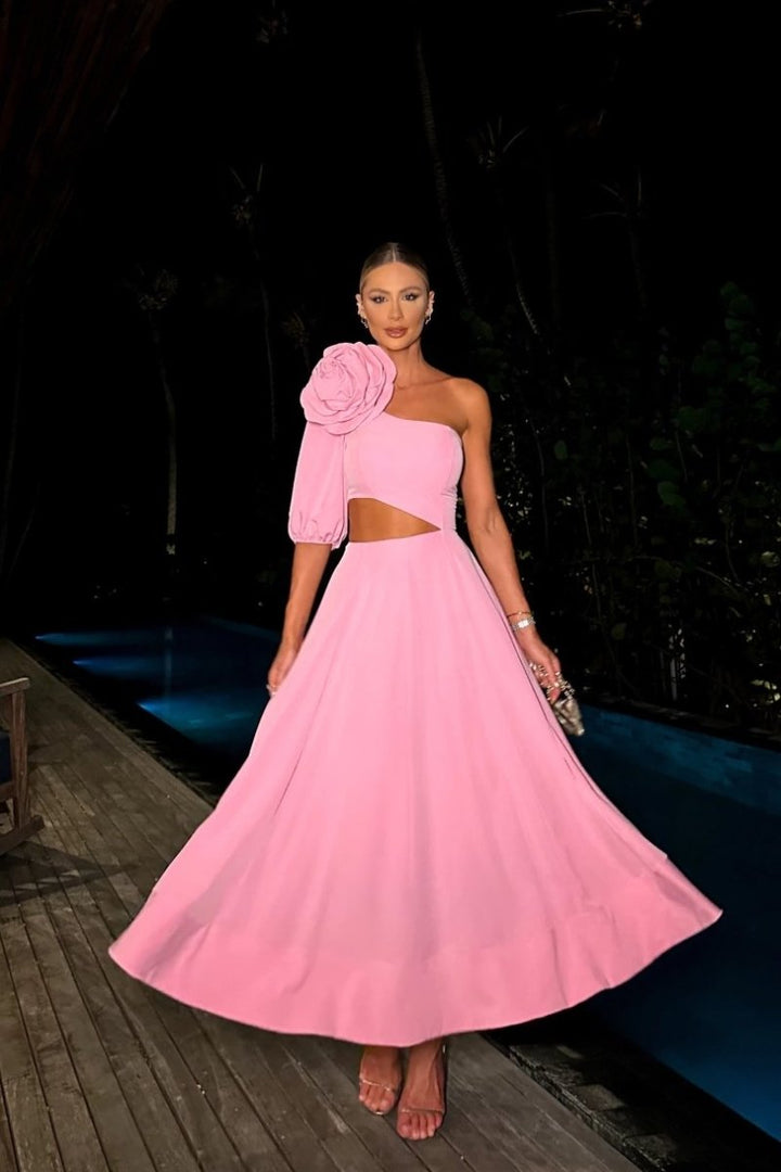 Lea Çiçek Kesim Midi Elbise