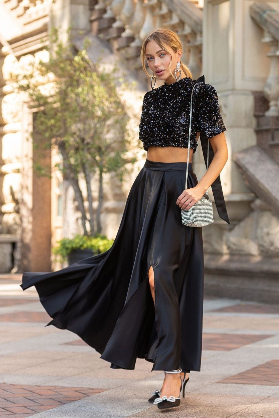 Leia Papyonlu Payet Yırtmaçlı Takım