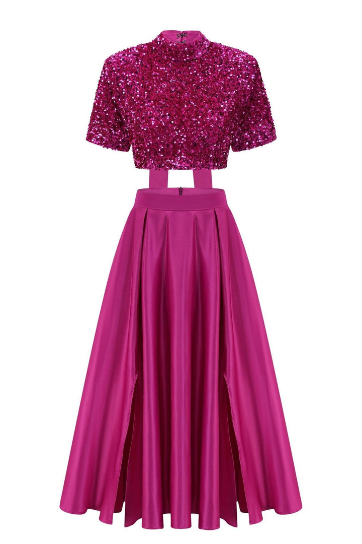 Leia Papyonlu Payet Yırtmaçlı Takım