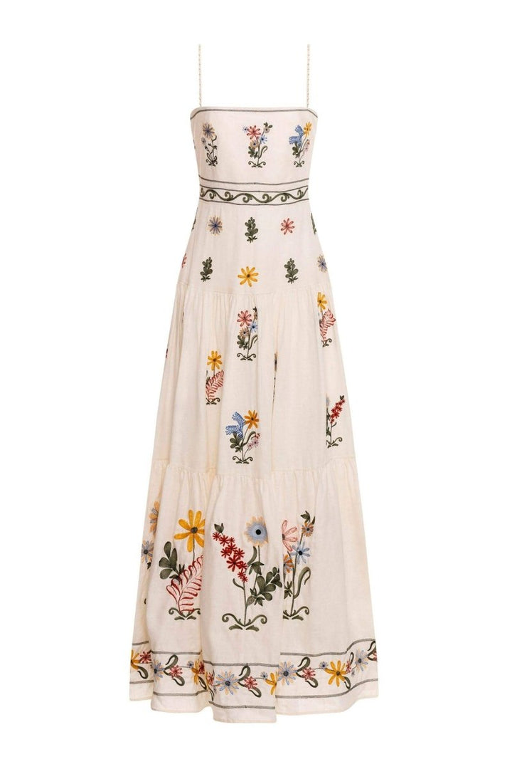 Lilah Çiçek İşlemeli Maxi Slip Elbise