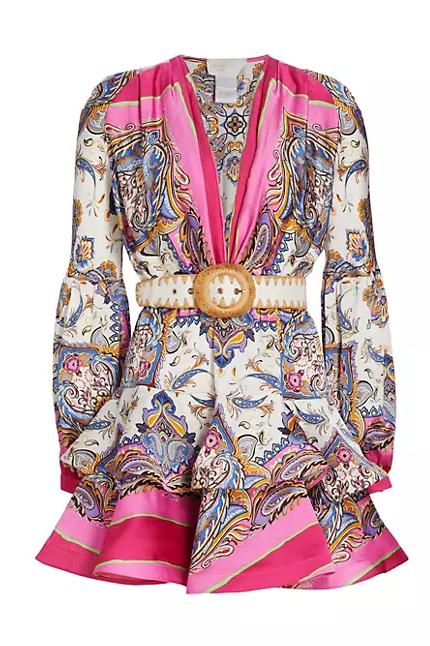 Lillian Baskılı V Yaka Katlı Mini Elbise