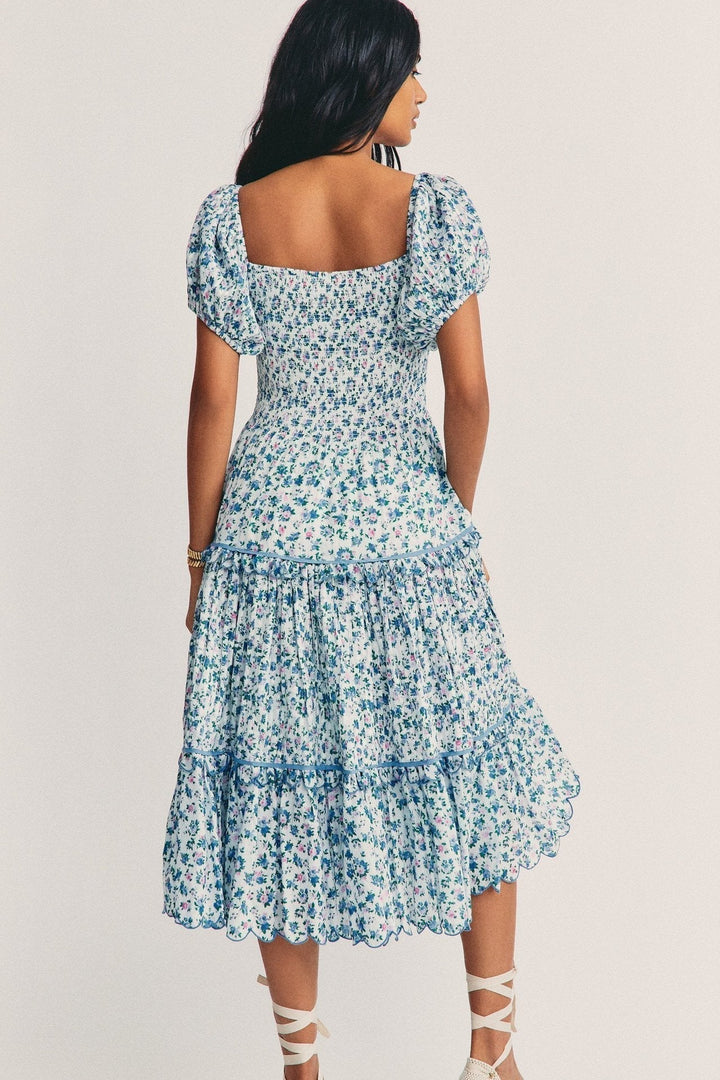 Liz Baskılı Büzgülü Korsajlı Midi Elbise