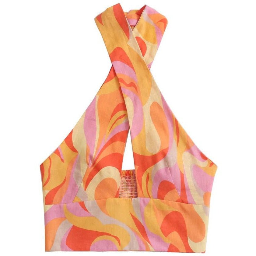 Lorna Baskılı Çapraz Boyundan Bağlı Bluz