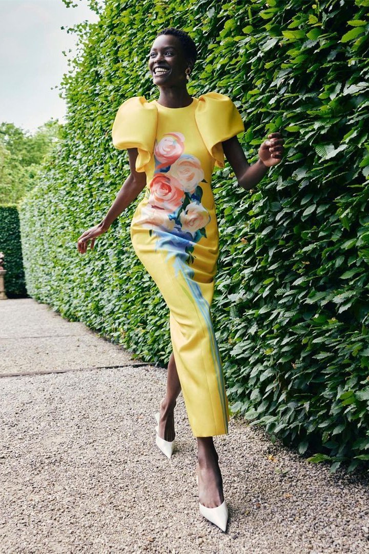 Lorraine Çiçek Baskılı Uzun Bölünmüş Elbise