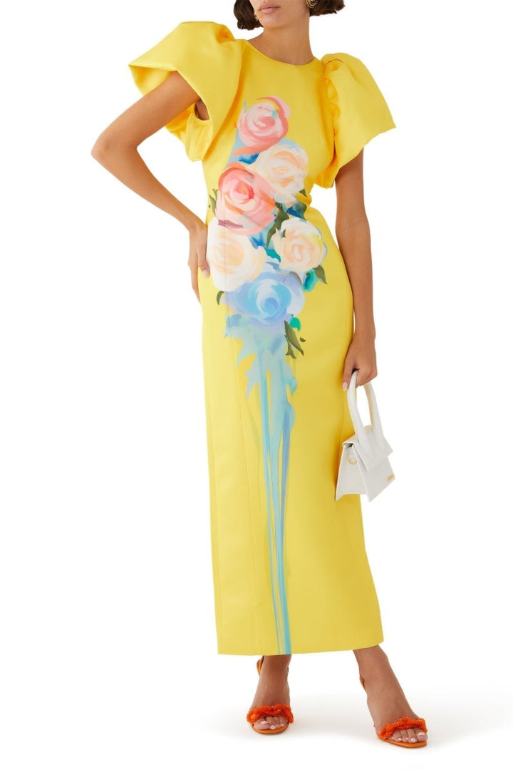 Lorraine Çiçek Baskılı Uzun Bölünmüş Elbise