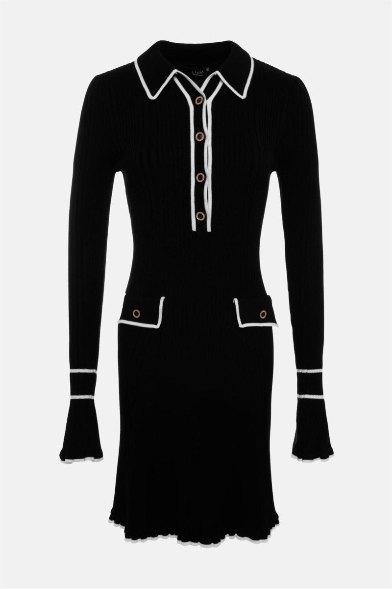 Louise Kontrast Fırfırlı Triko Mini Elbise