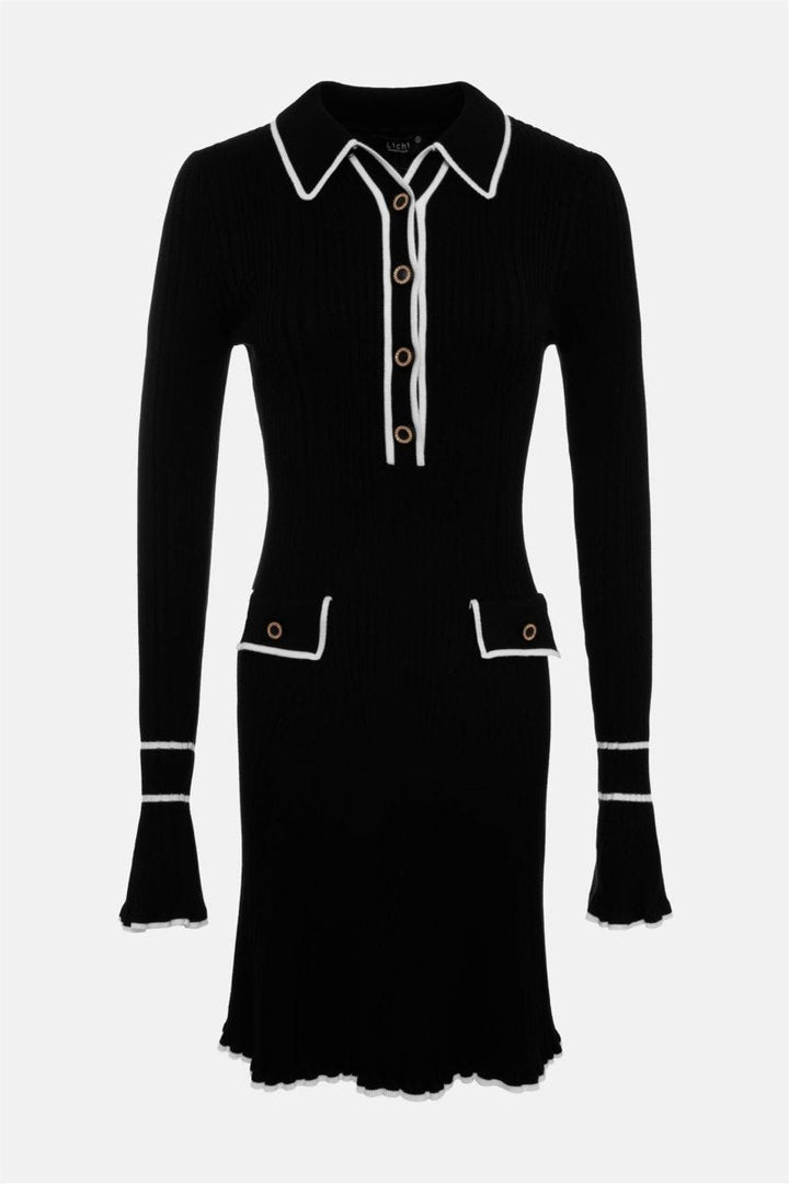 Louise Kontrast Fırfırlı Triko Mini Elbise