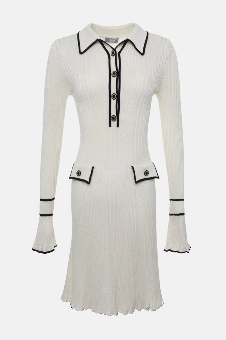 Louise Kontrast Fırfırlı Triko Mini Elbise