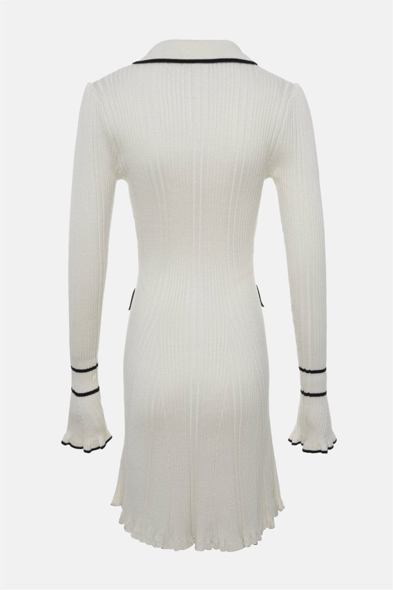 Louise Kontrast Fırfırlı Triko Mini Elbise