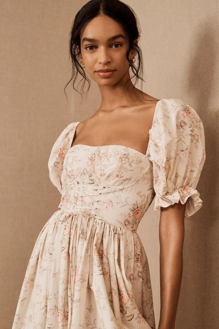 Luminon Baskılı Rönesans Yırtmaçlı Maxi Elbise