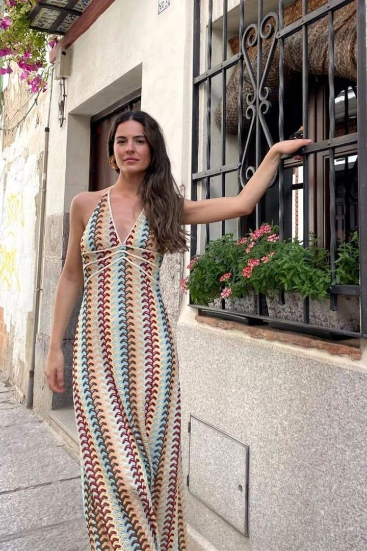 Lydia Boyundan Bağlı Tığ İşi Maxi Elbise