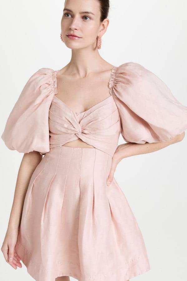 Lydia Puf Kol Düğümlü Mini Elbise