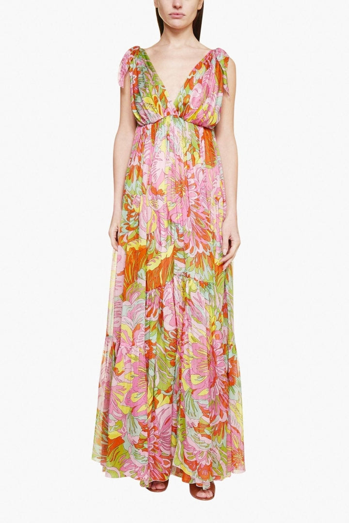 Lyuba Baskılı V Yaka Maxi Elbise