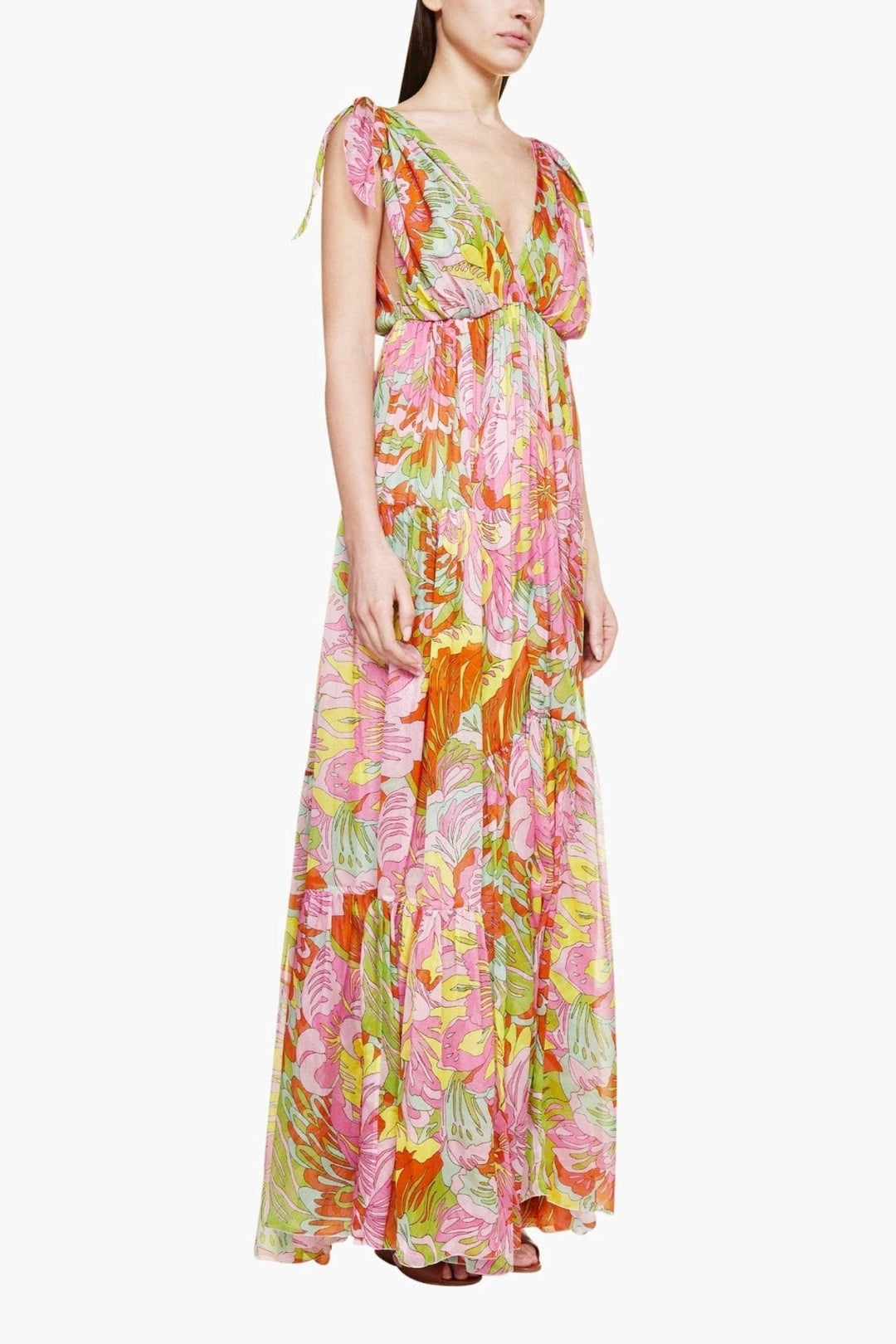 Lyuba Baskılı V Yaka Maxi Elbise