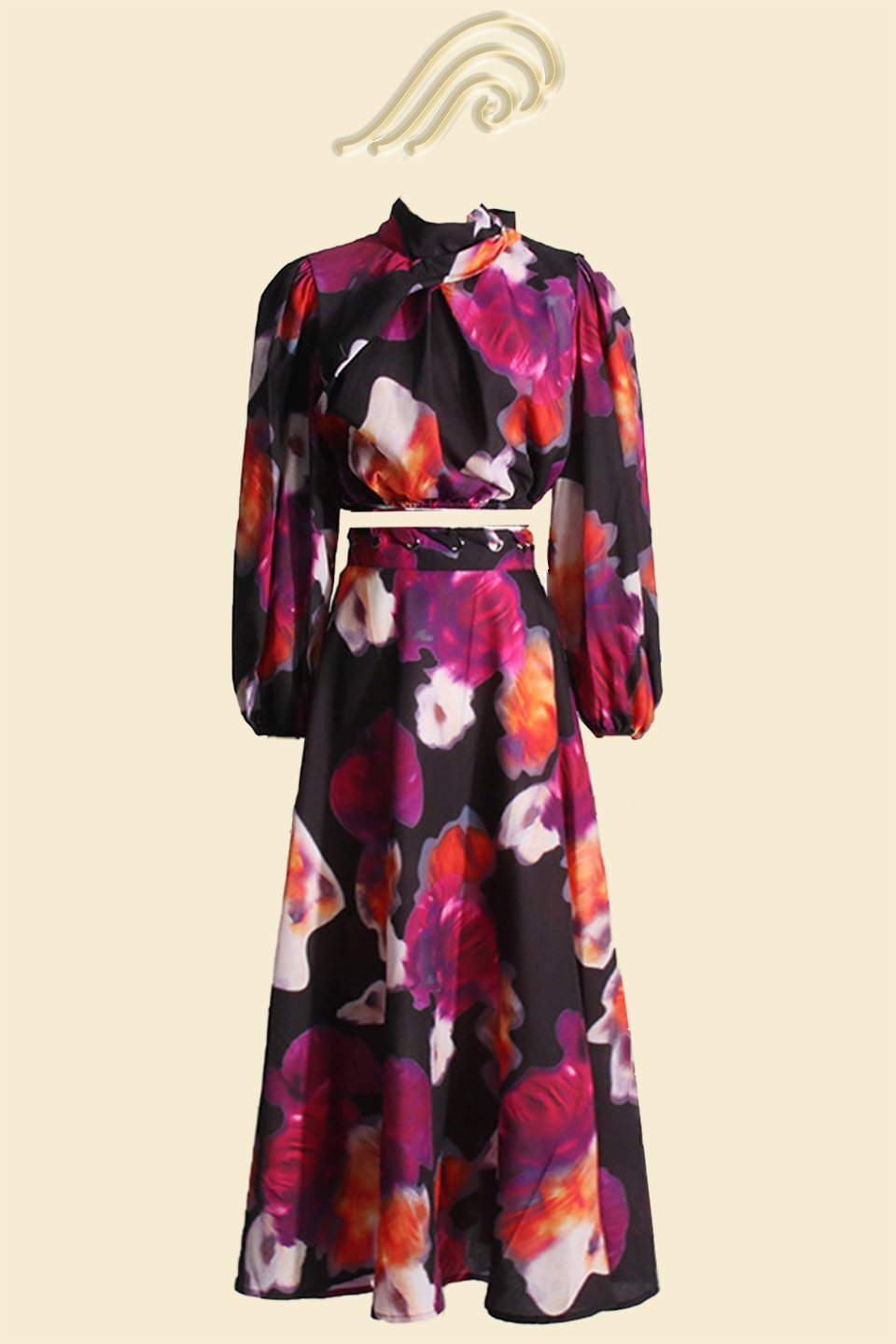 Mabel Baskılı Büzgülü Düğümlü Takım