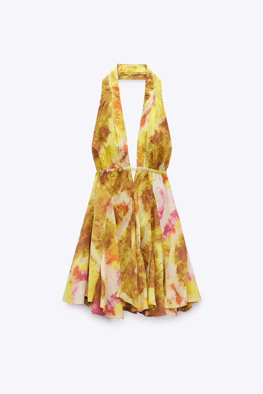 Mabel Baskılı Boyundan Bağlamalı Flare Mini Elbise