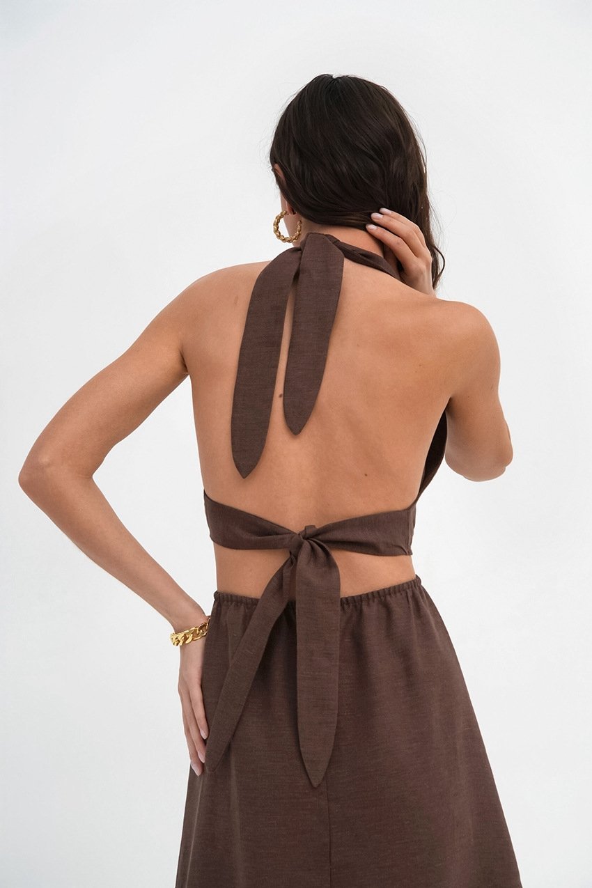 Mabel V Yaka Düğümlü Midi Elbise