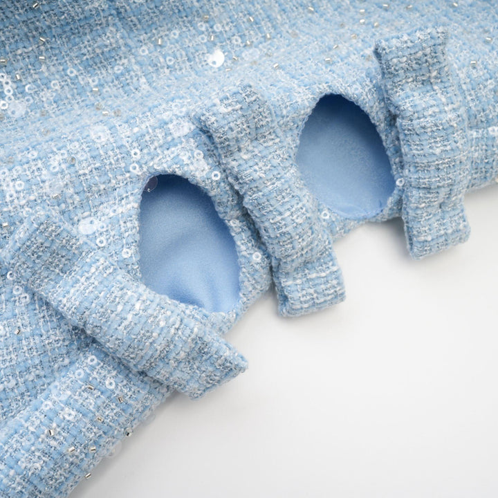 "Manon Charm" Açık Mavi Işıltılı Tweed Mini Elbise