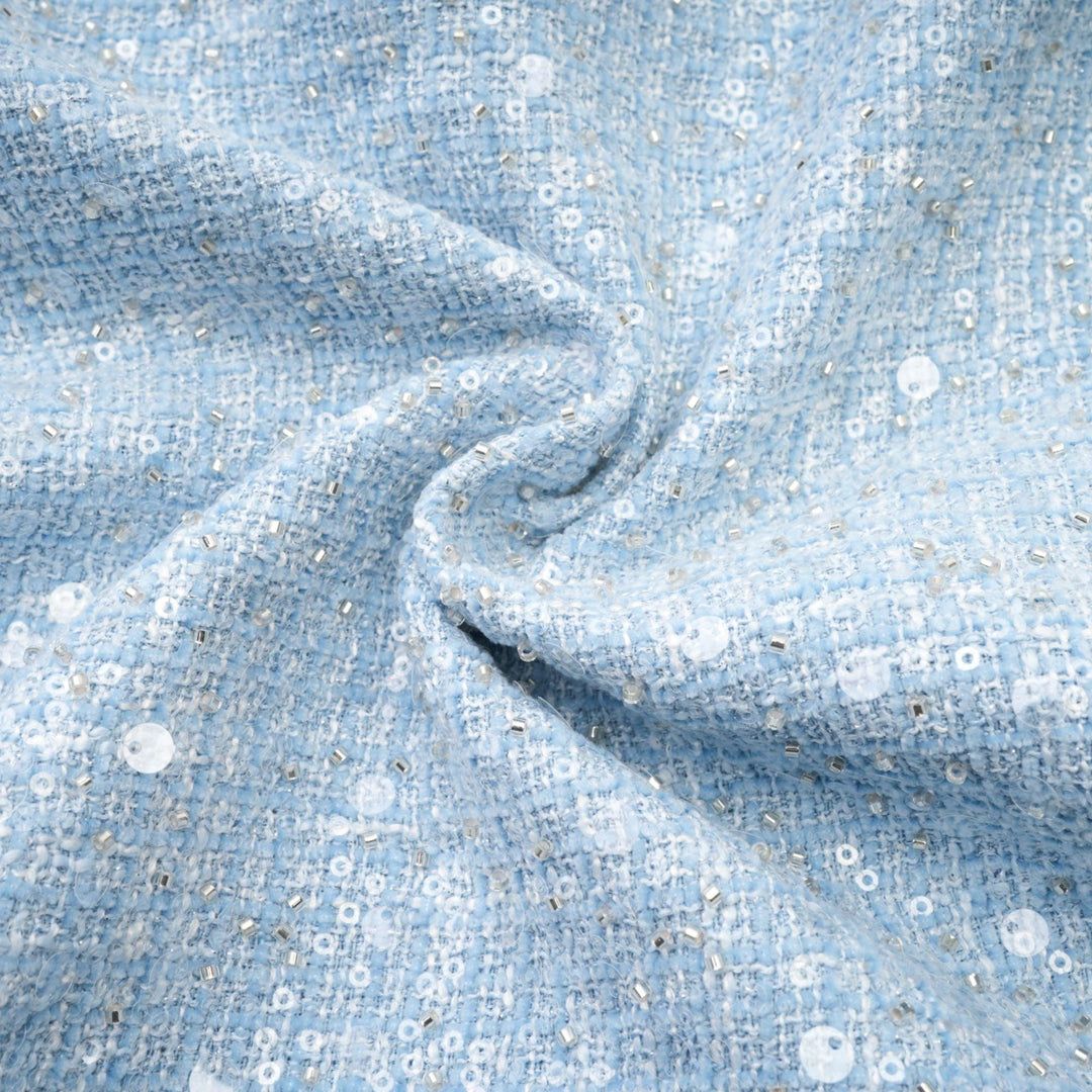 "Manon Charm" Açık Mavi Işıltılı Tweed Mini Elbise