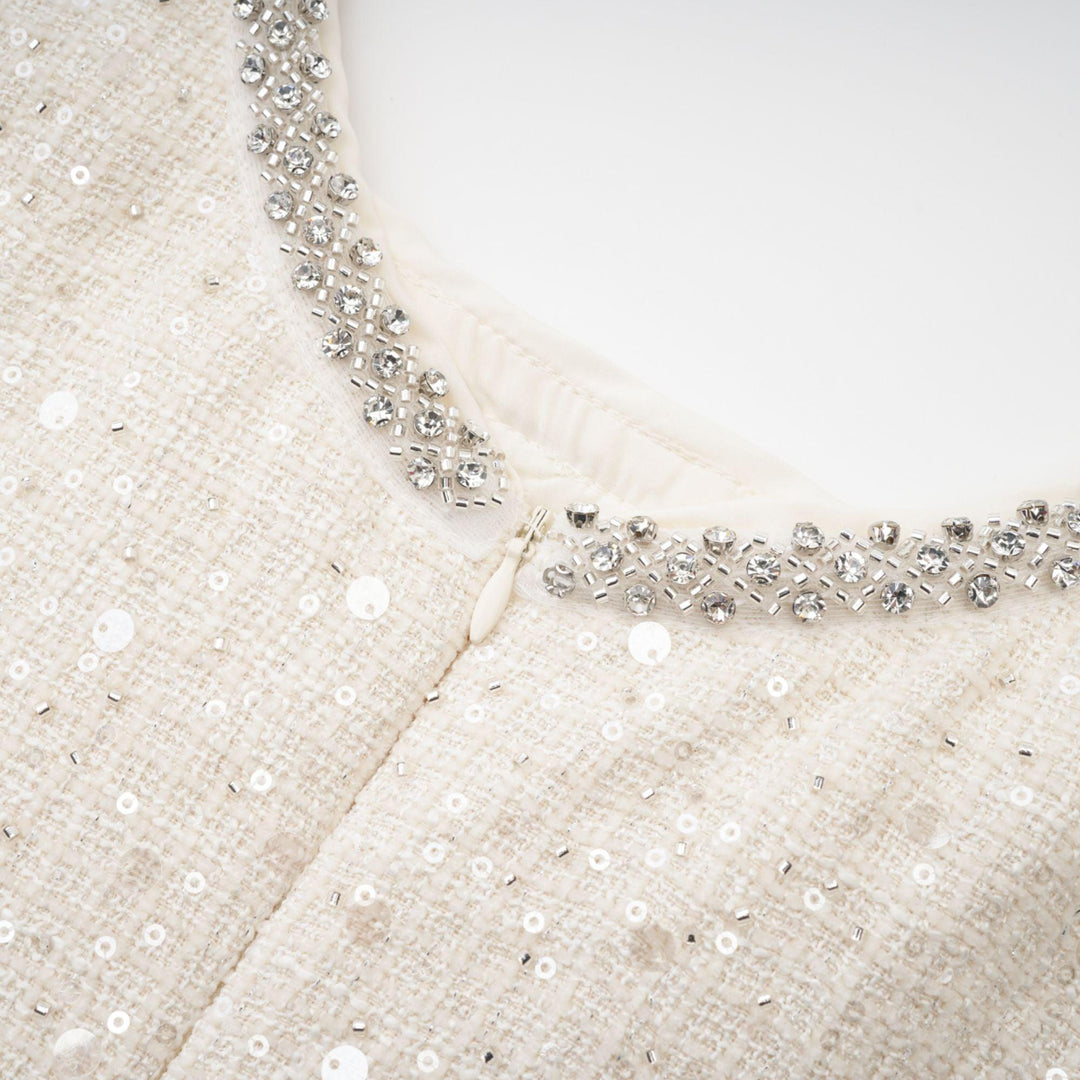 "Manon Charm" Açık Mavi Işıltılı Tweed Mini Elbise