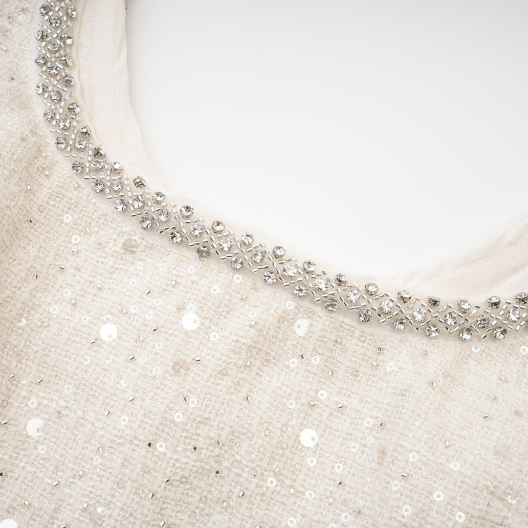 "Manon Charm" Açık Mavi Işıltılı Tweed Mini Elbise