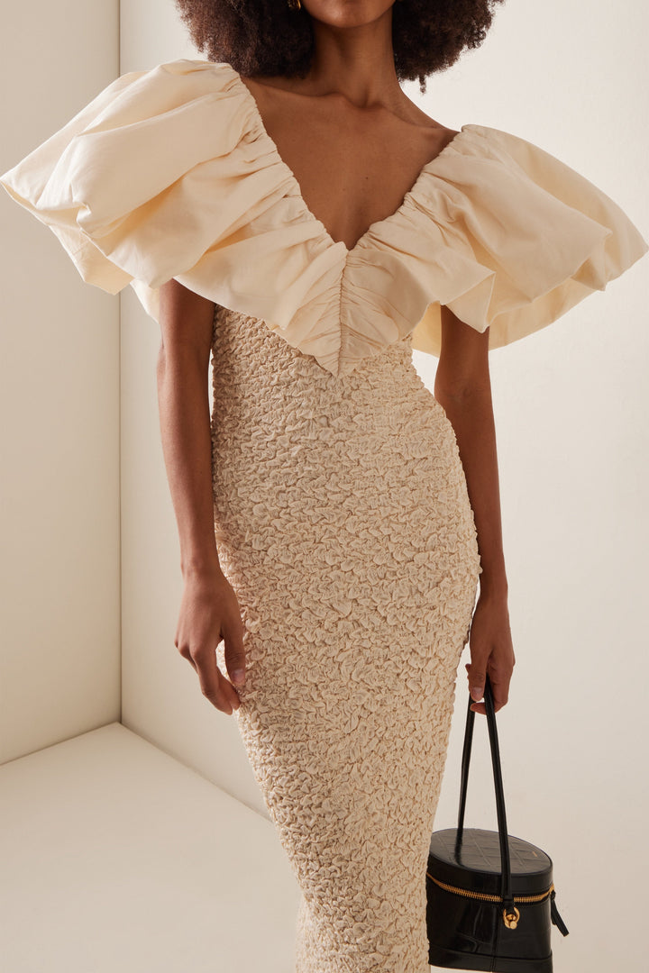 Darina Fırfır Dokulu Midi Elbise