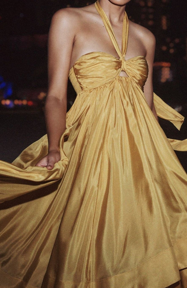 Mavis Boyundan Bağlamalı Papyon Midi Çadır Elbise