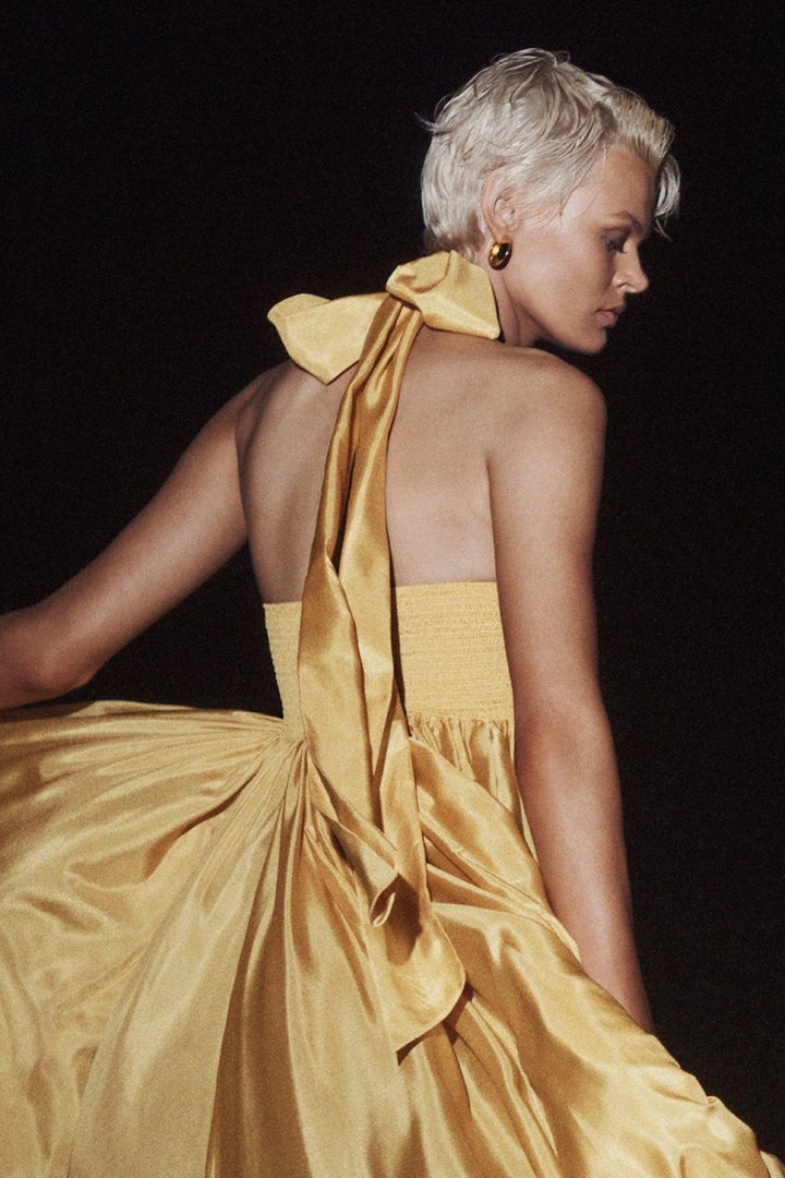 Mavis Boyundan Bağlamalı Papyon Midi Çadır Elbise