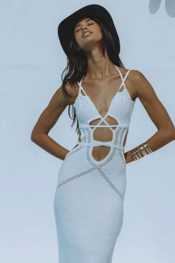 Megan Örme Oymalı Maxi Elbise