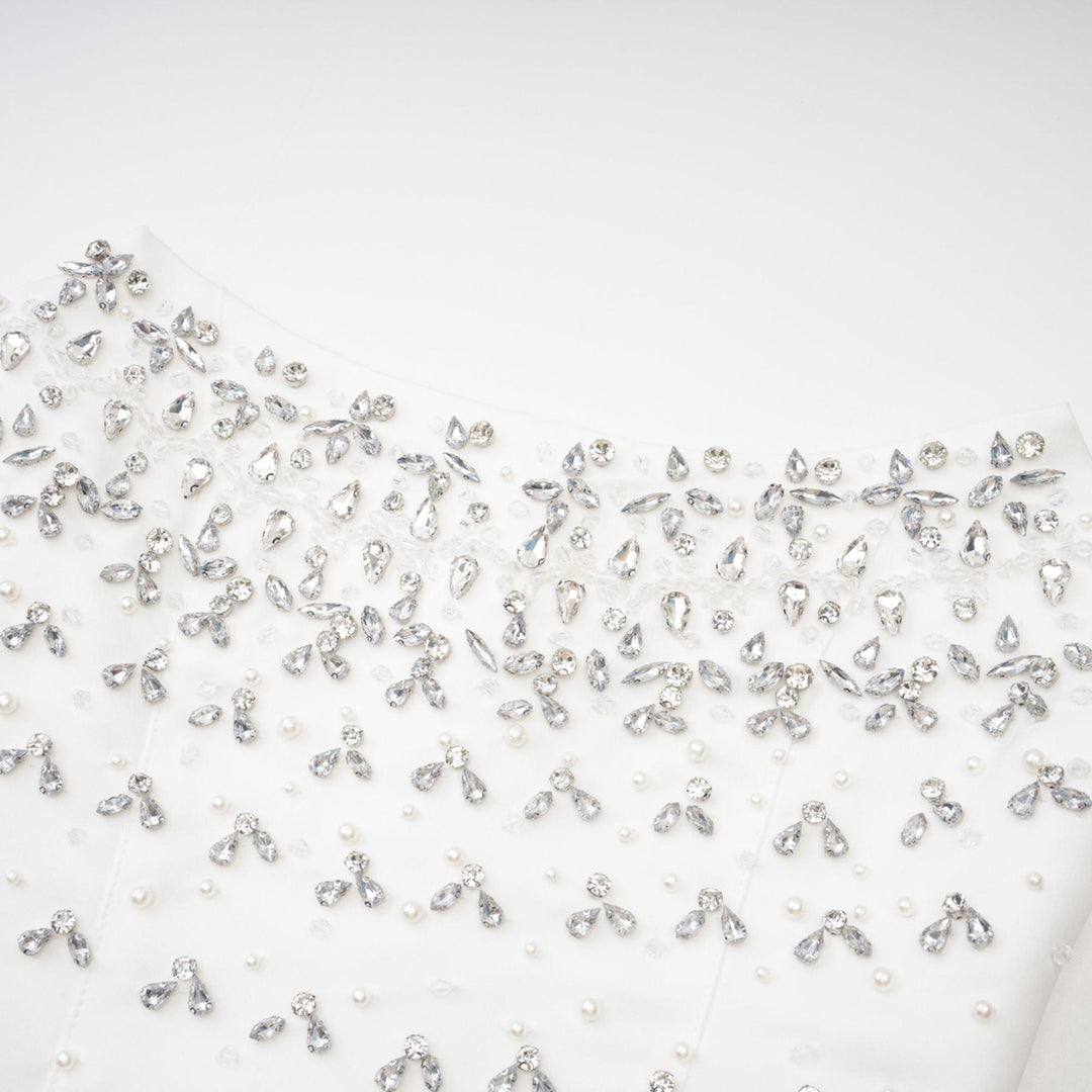 Radiance Elegance Beyaz Taş İşlemeli Straplez Mini Elbise