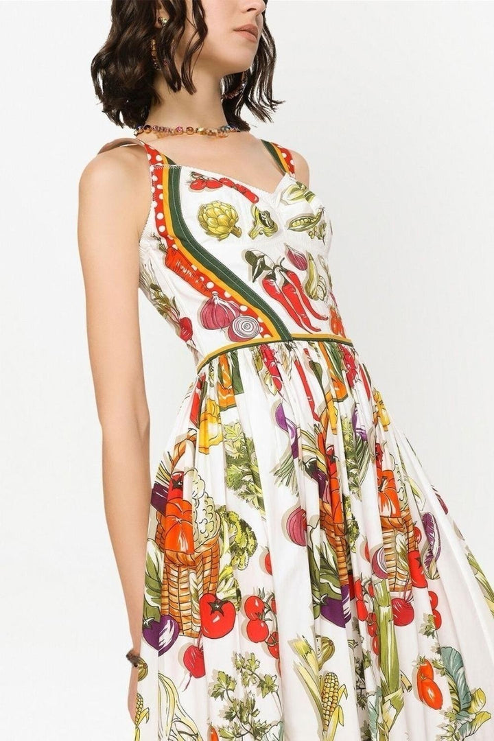 Melissa Baskılı Geniş Askılı Midi Elbise