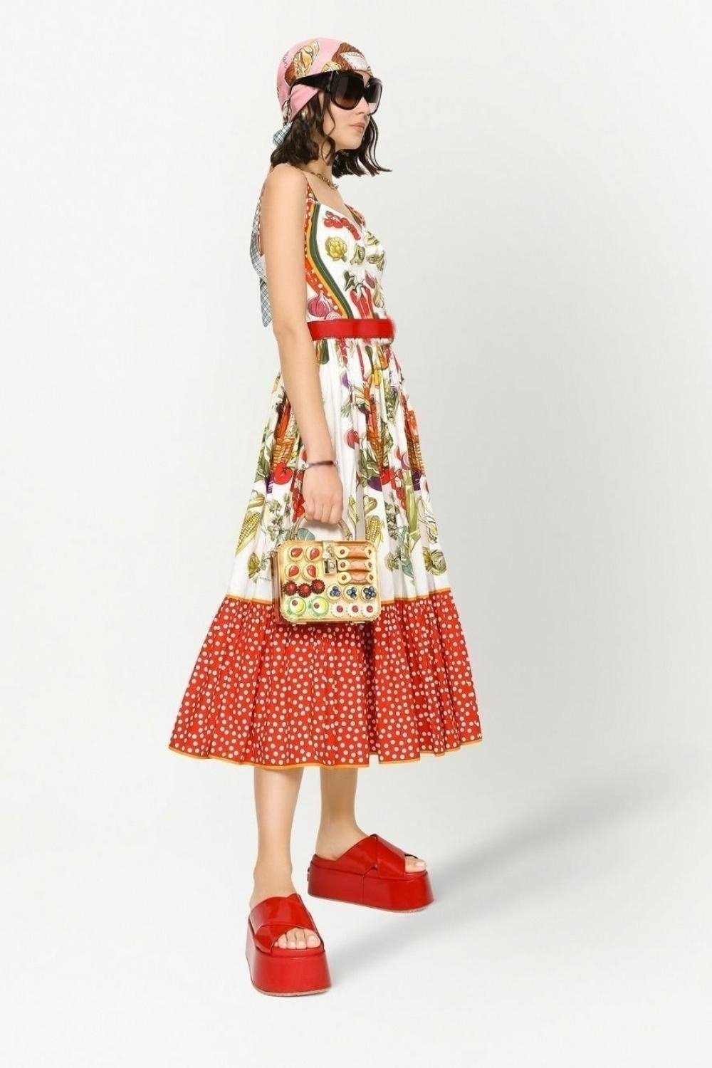 Melissa Baskılı Geniş Askılı Midi Elbise