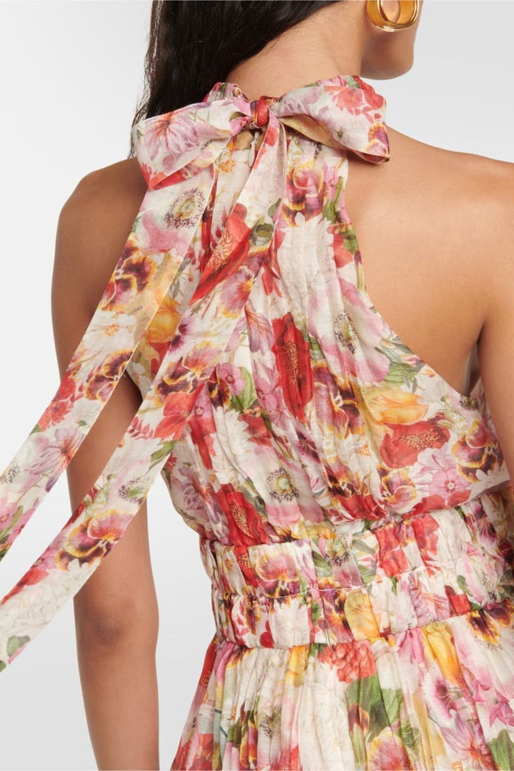 Mignon Baskılı Boyundan Bağlamalı Papyon Midi Elbise