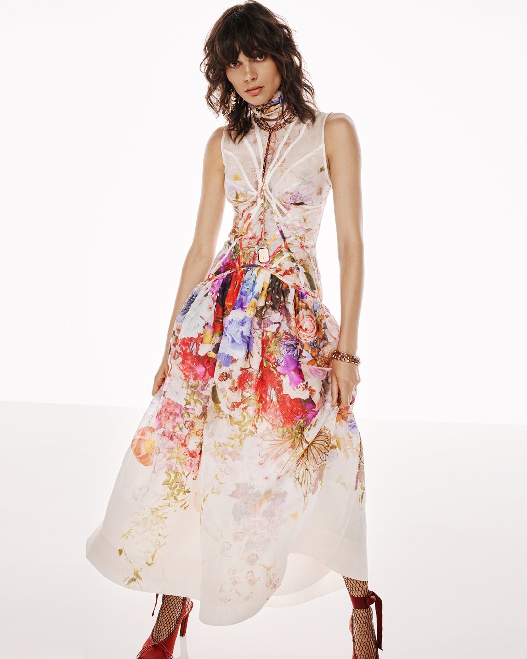 Mignon Baskılı Biyeli A Kesim Midi Elbise