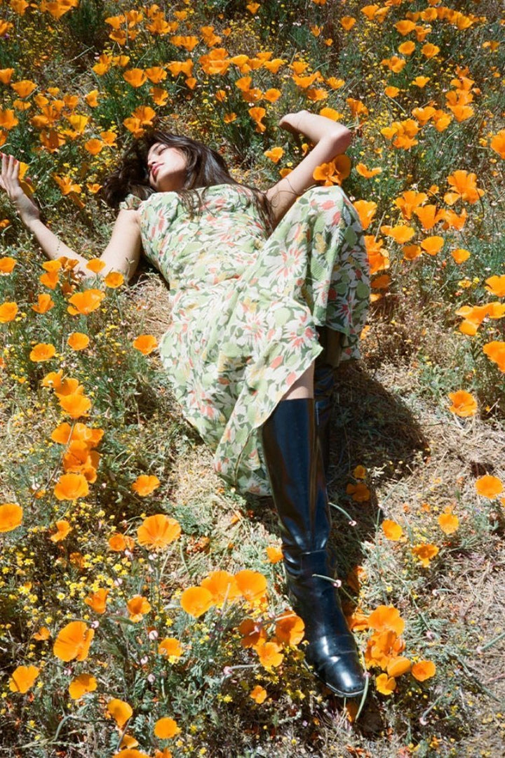 Mildred Baskılı Kayık Yaka Uzun Elbise