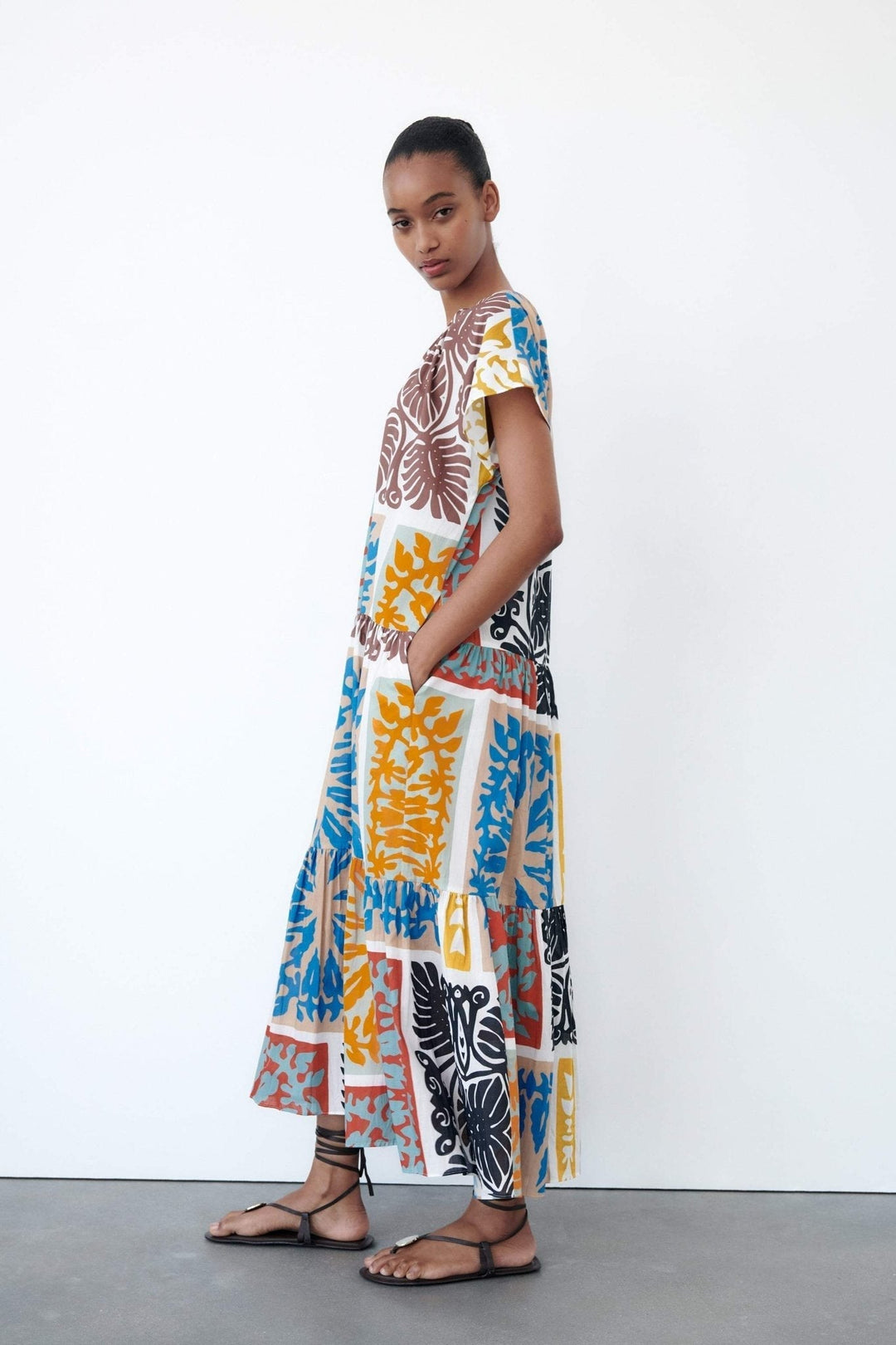 Mildred Baskılı Uzun Çadır Elbise